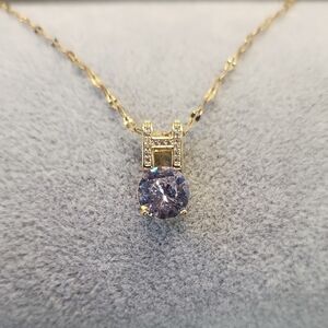 18k Gold Plated Stainless Steel Chain and H Pendant, Simulated Clear Diamonds